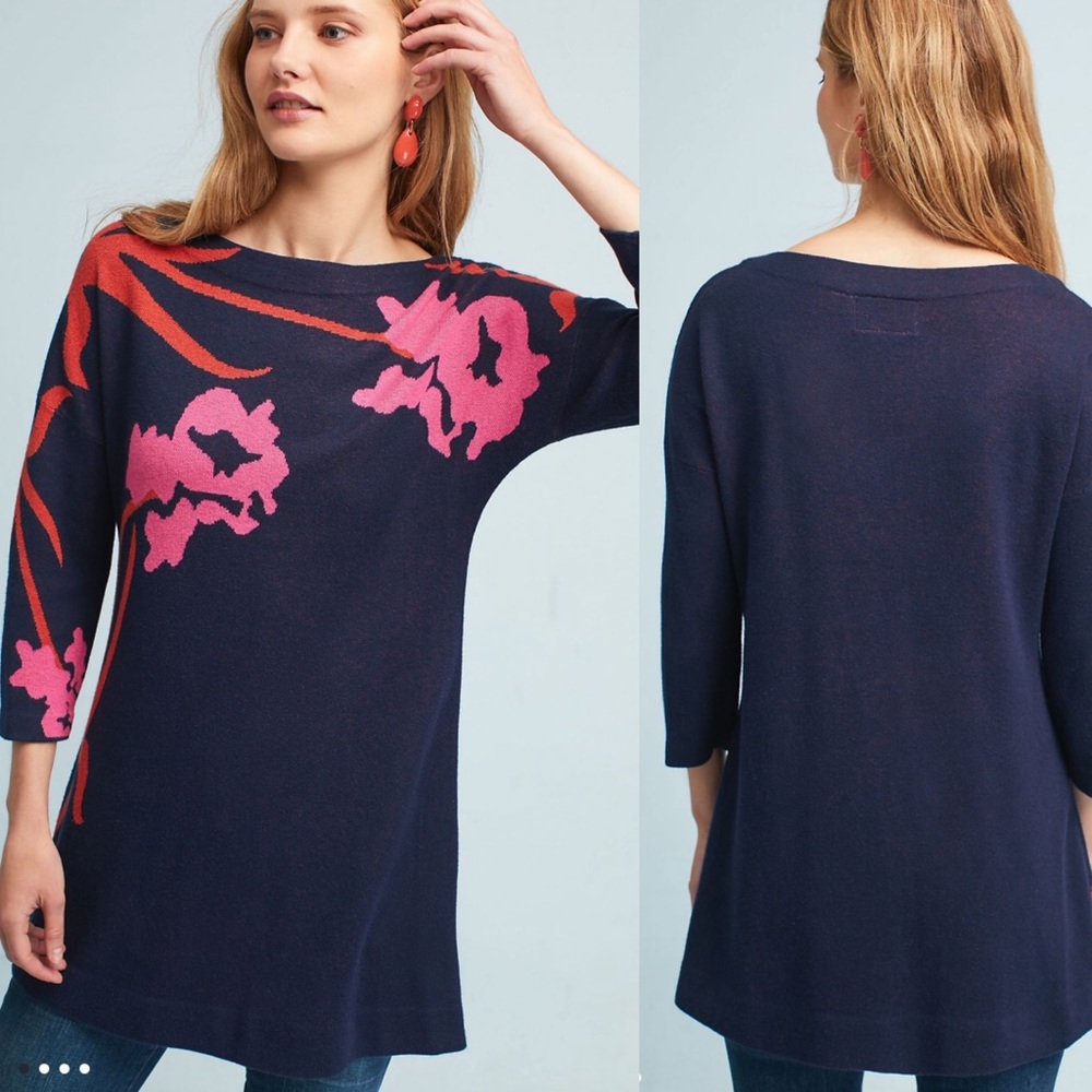 Anthropologie field & flower floral sweater tunic